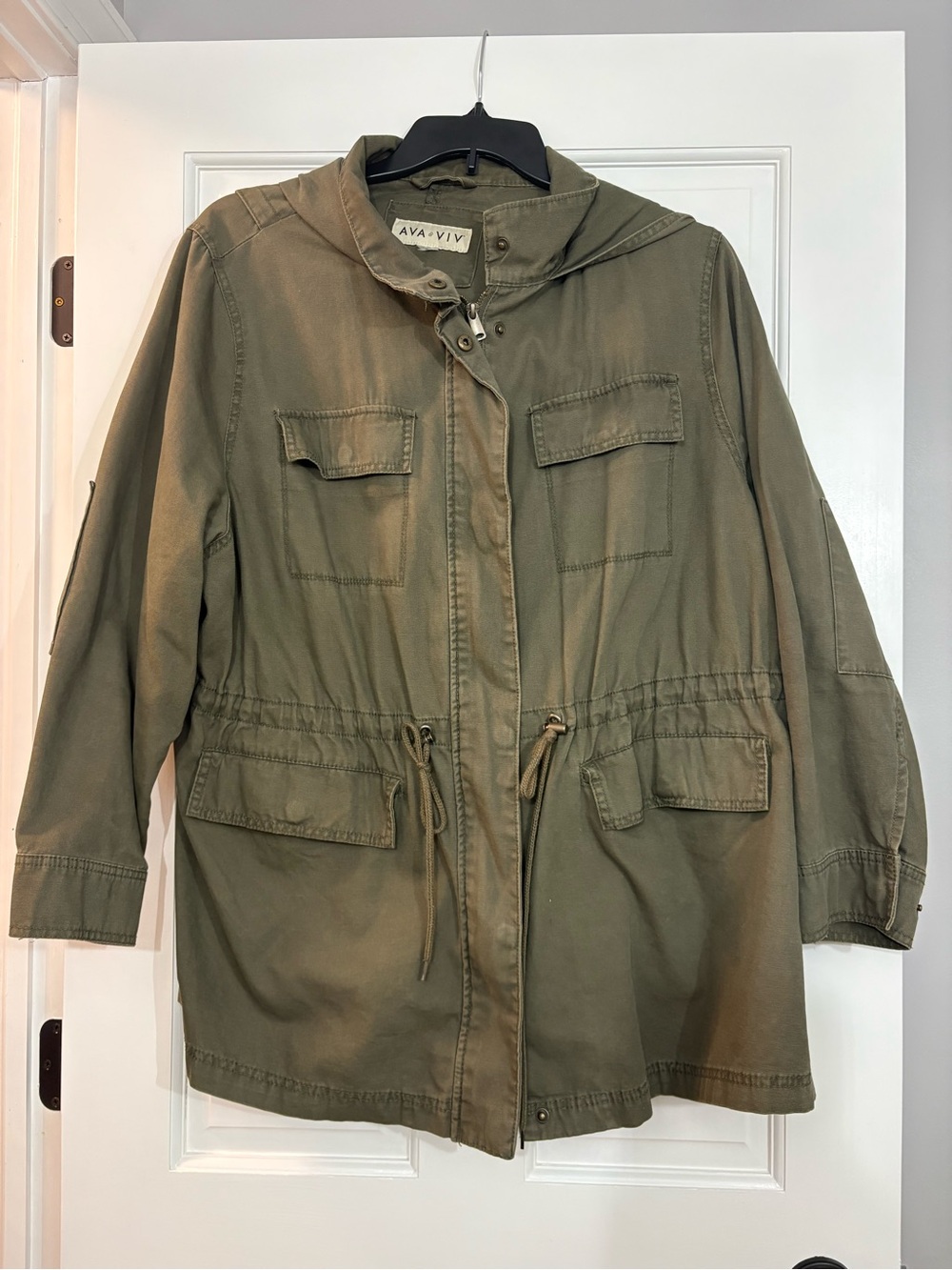Ava & Viv Olive Green Hooded Military Utility Jacket Size 2X